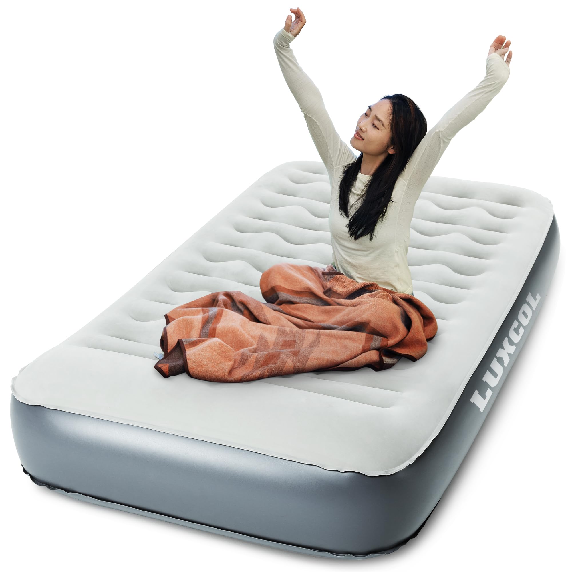 

Latest Cordless Electric Air Bed LUXCOL Single 191 x 99 x 25 cm Rechargeable Electric Pump Comes with Pillow Camping Air Mat Air Mattress Disaster сірий колір