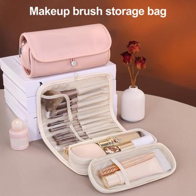 Travel Makeup Brush Bag Roll Up Makeup Brush Organizer 12 Slots Makeup Brush Case with Zipper Pocket for Cosmetic Essentials Makeup Brushes