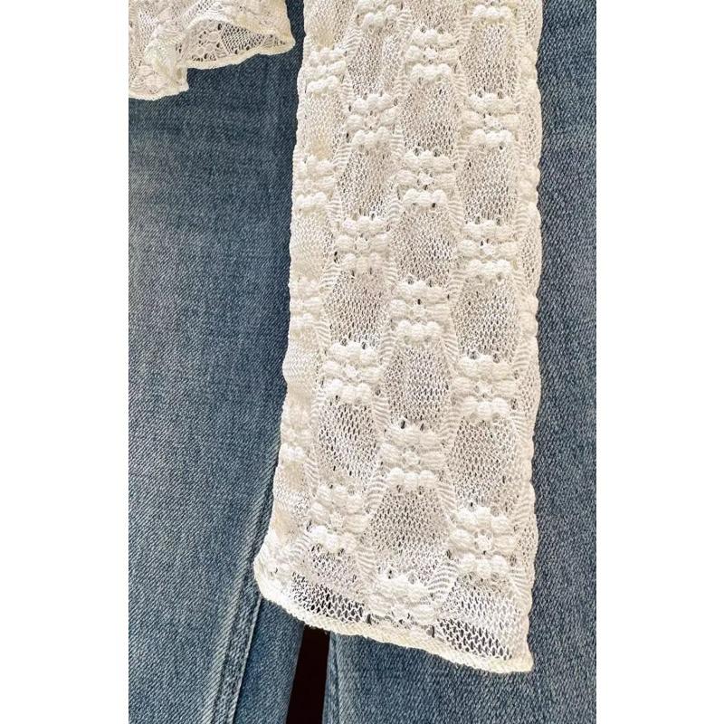 Lace Mesh Sun Protection Blouse T-shirt for Women Autumn New Style Hollow Suspender Top Bottoming Shirt