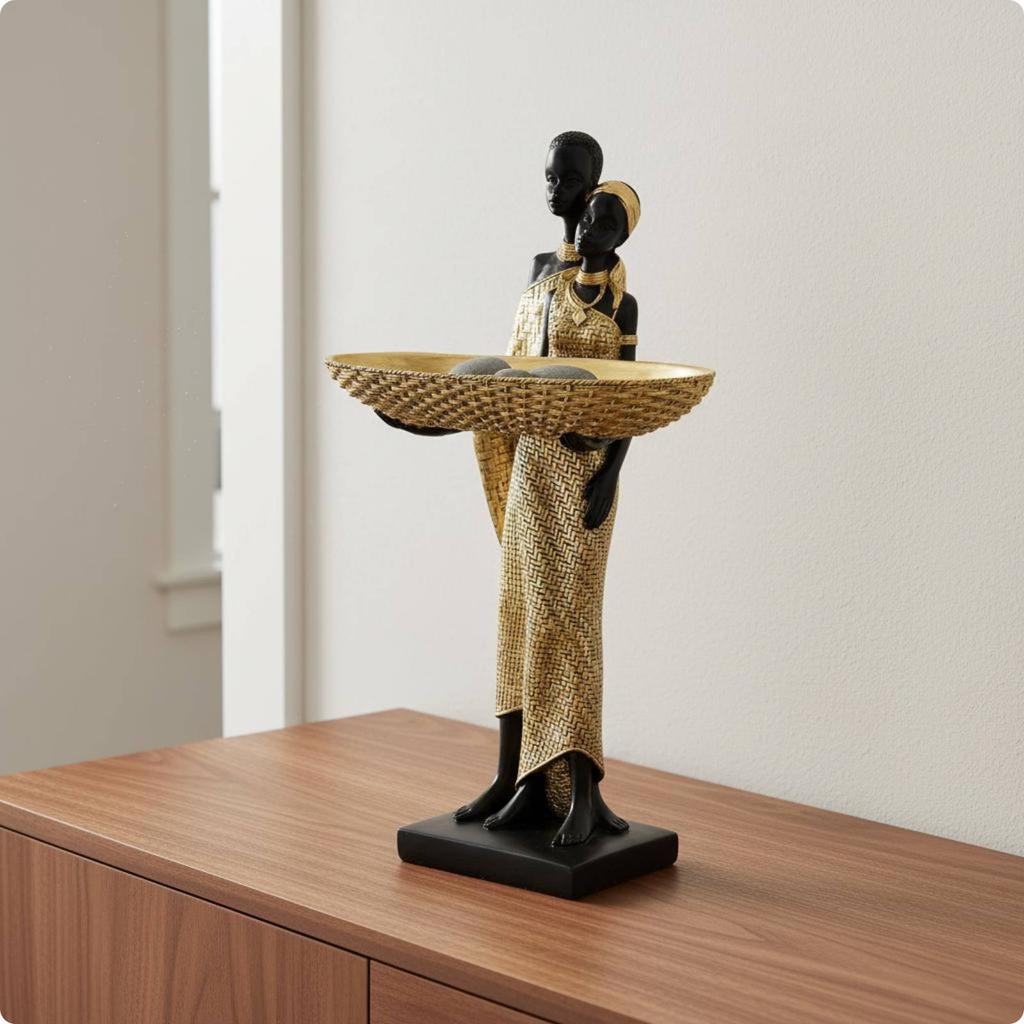 Woman Tray Statue Creative Design African Decor Sculpture Decorative Bowl Statue Home Display African Woman Figurine