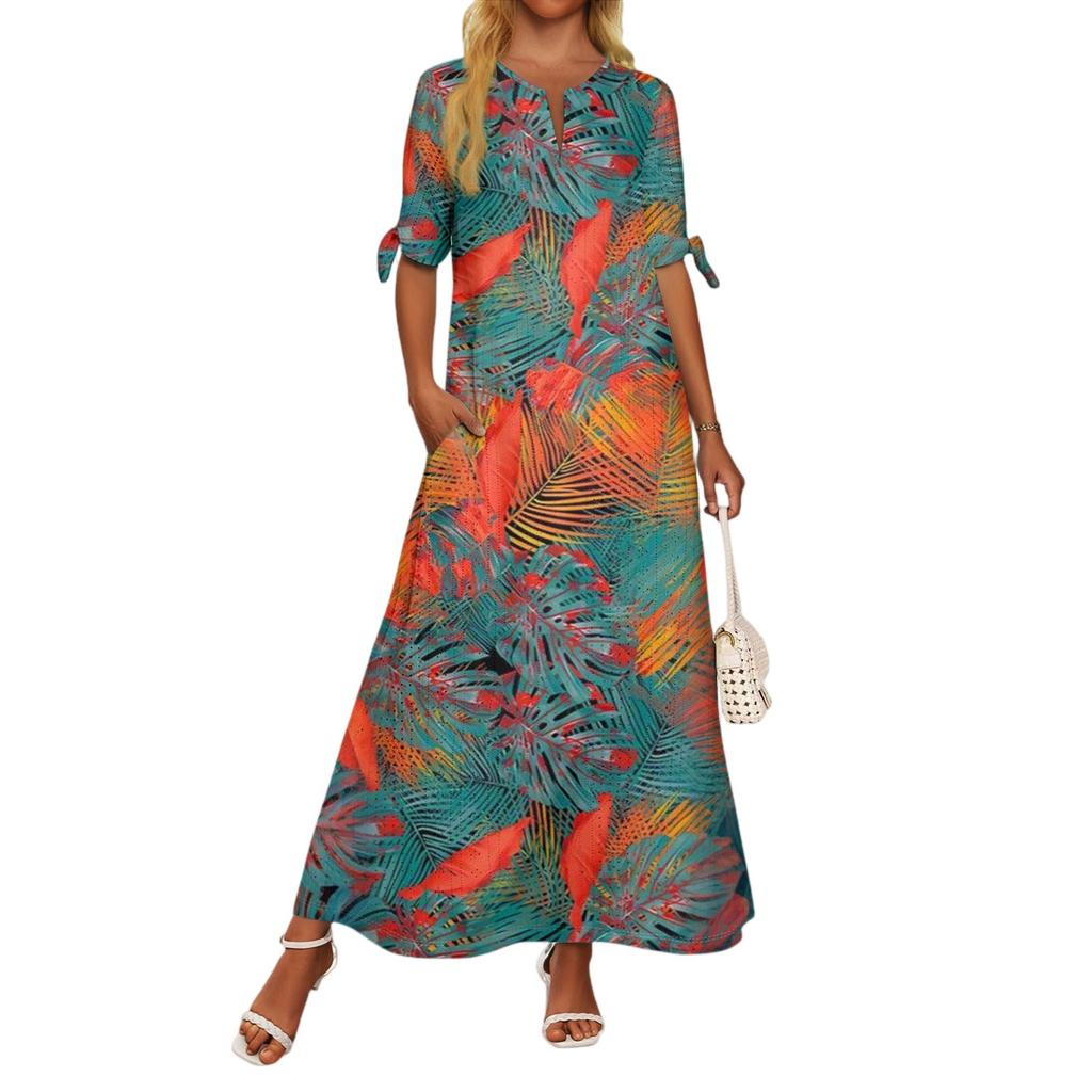 Abito Lungo da Donna Casual Moda Temperamento Elegante Vita Patchwork Stampa Floreale