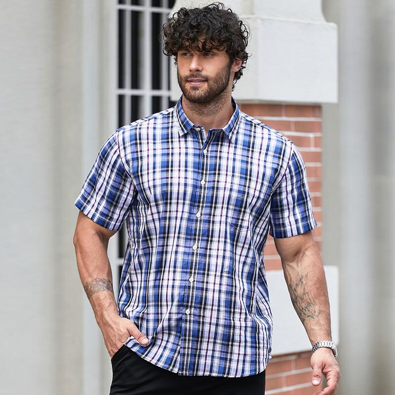 Dibinze Men's Plus Size Short Sleeve Plaid Shirt