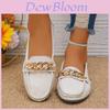 Trendy Korean Style Women's Loafers With Round Toe And Metallic Chain Details For Comfort