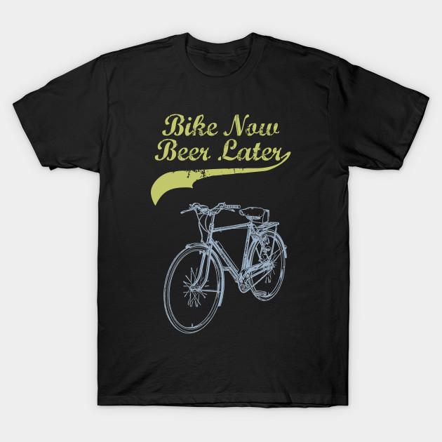 Men Black Print T-shirt Bike Now Beer Later No-Cut Transfer Paper Print Cotton Tshirt - Men s Summer Cotton Graphic Tee S