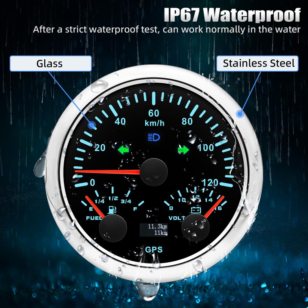 85mm 3 IN 1 Gauge 120kmh 200km/H GPS Speedometer+Fuel Level Meter+Voltmeter VOLT Speed Meter For 12V 24V Car Marine Boat Truck