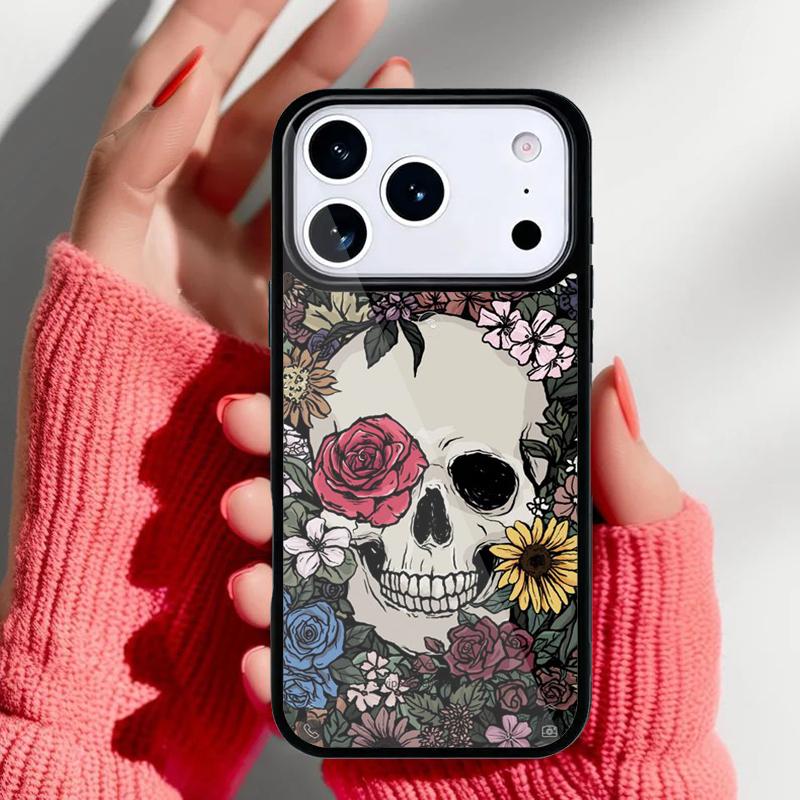 Skull With Roses Phone Case for iPhone 17 Air 16e 15 14 13 Pro Max Back Cover for 12 11 Pro Coque