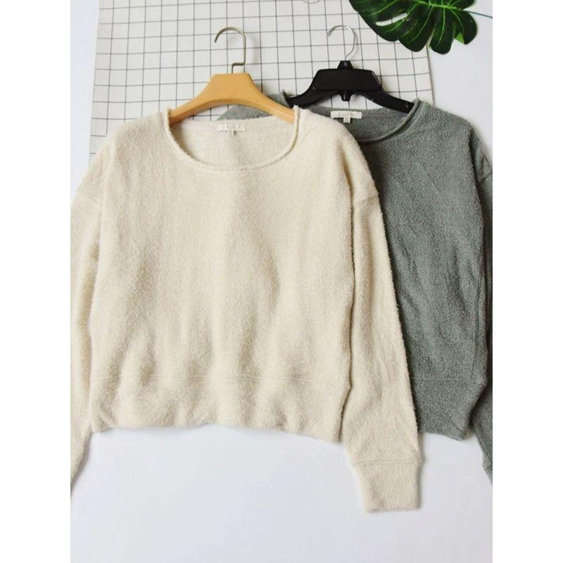 Export Fall and Winter New Arrival Women's Smooth Feather Yarn Round Neck Knitwear Short Sweater Loose Casual Pajamas Tops