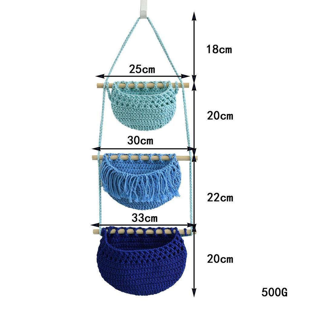 Macrame Hanging Basket Indoor Plant Holder Cotton Rope Wall Hanging Net Pockets for Organizing Garlic Vegetables Onion Kitchen