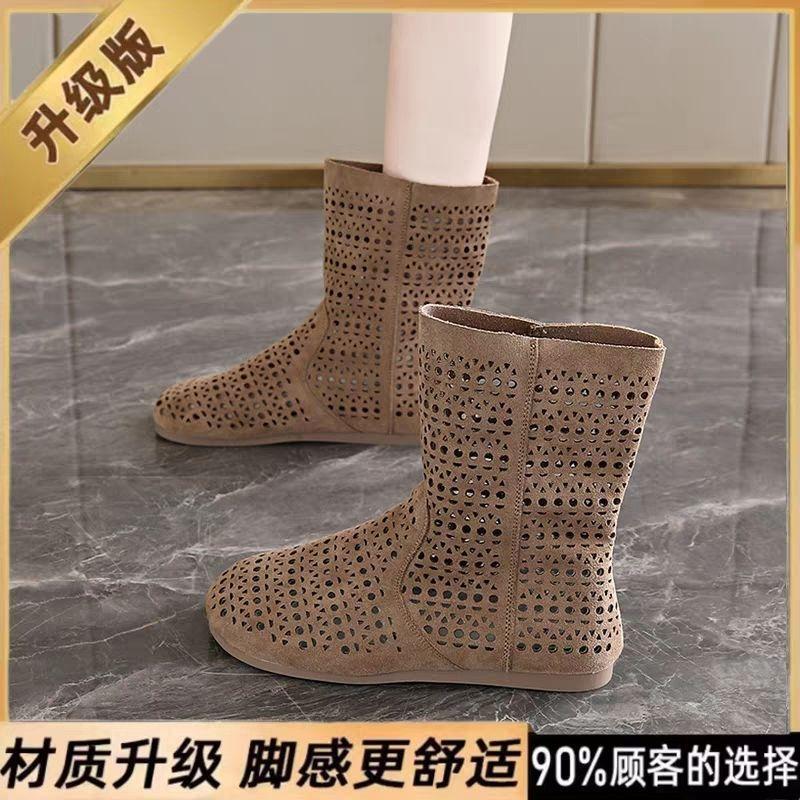 

Летние тонкие ботинки на плоской подошве с дырочками, новые универсальные ботинки Мартина средней высоты, женские красные женские туфли 35