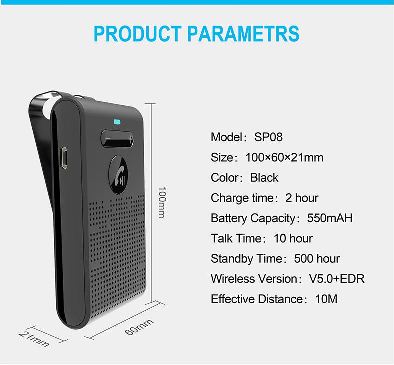 Bluetooth 5.4 Lautsprecher Freisprech-Autokit Sonnenblenden-Clip Kabelloser Audioempfänger Freisprecheinrichtung Musikplayer Autozubehör