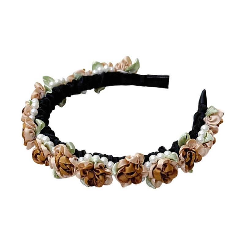 Comfortable Plastic Hairband Stylish HeaddressWith Pearls Floral Design Wedding Party Accessory For Sensitive Skin