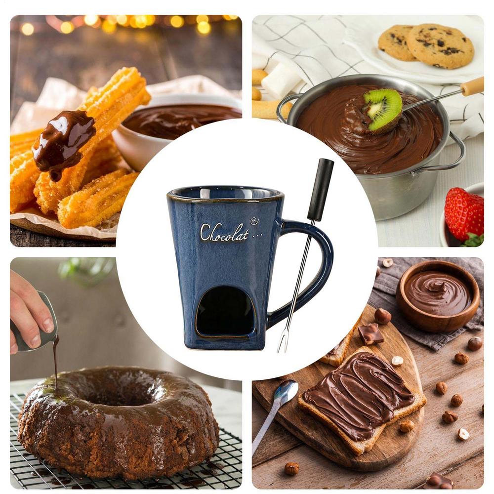

Fondue Mug Ceramic 130ml Pot With Fork Chocolate Cup Personal Fondue Mugs For Home Kitchen Restaurant Camping Adults Family