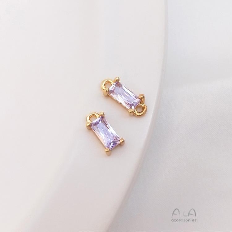 

Прямоугольная подвеска с двойным цирконом с сохраняющим цвет покрытием из золота 14 карат, шарм ручной работы для самостоятельного изготовления браслетов.