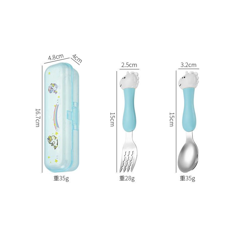Portable Dinosaur Baby Children's Tableware Cartoon 304 Stainless Steel Spoon Fork Learning Training Chopsticks Fork Spoon Set