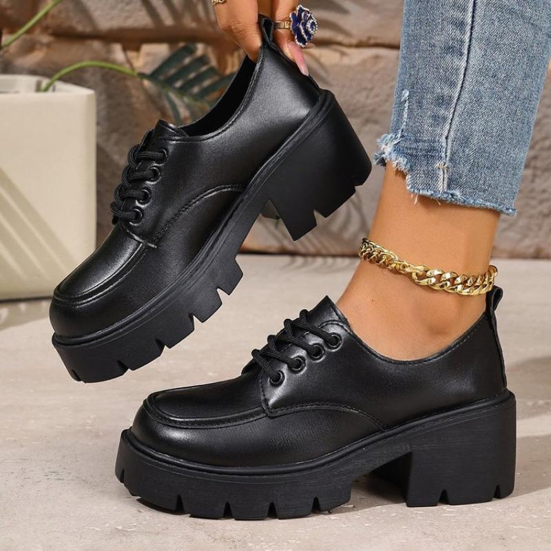 

Маленькие кожаные туфли на шнуровке женские осенние новые лакированные туфли с круглым носком и одинарной подошвой для ношения с юбкой 43 матовый черный