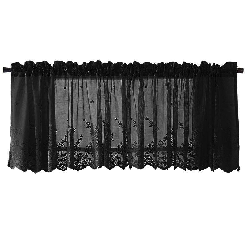 Short Curtain Floral Printed Window Curtains Lace Half Tulle Shade Decorative Curtain for Living Room Bedroom Door Window Decor