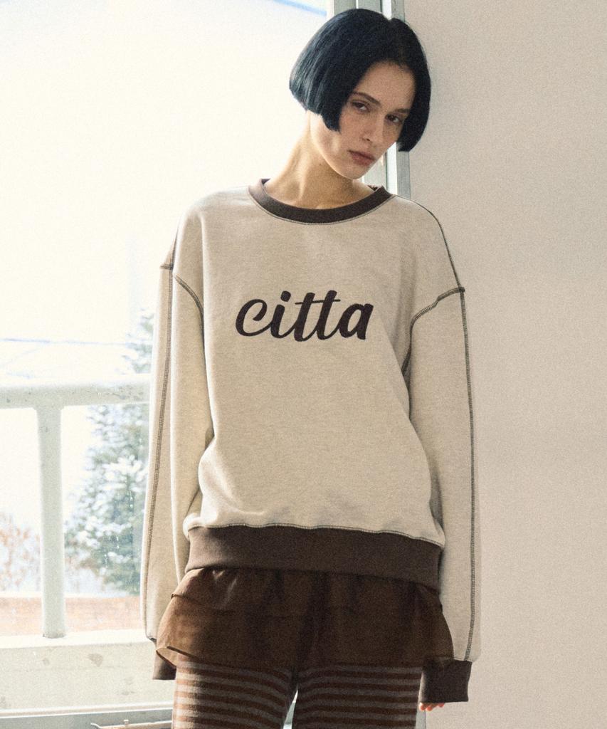 CITTA Chain Stitch Logo Sweatshirt Ctt309 (Oat Melange_Brown)