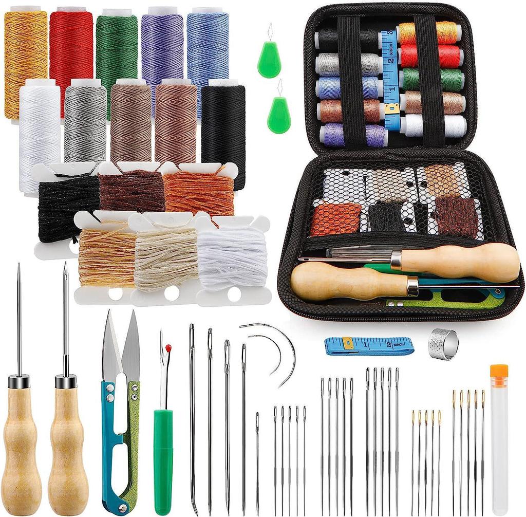 Hand-Stitched Leather Goods DIY Sewing Kit: 33-Piece Set for Making Leather Items