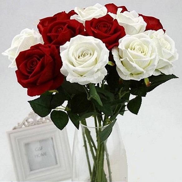 Artificial Flower Single Velvet Rose Flower for Wedding Decor