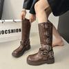 Long Boots Women's Fashion But Knee Western Cowboy Boots Thick Heel Retro Knight Boots Polished Punk Motorcycle Boots