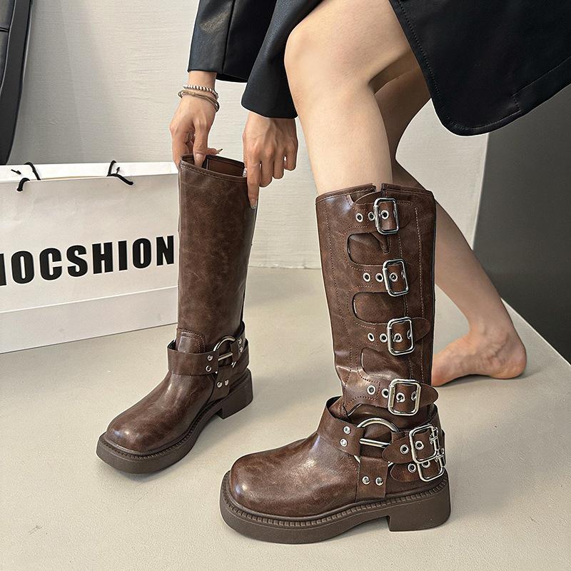 Long Boots Women's Fashion But Knee Western Cowboy Boots Thick Heel Retro Knight Boots Polished Punk Motorcycle Boots