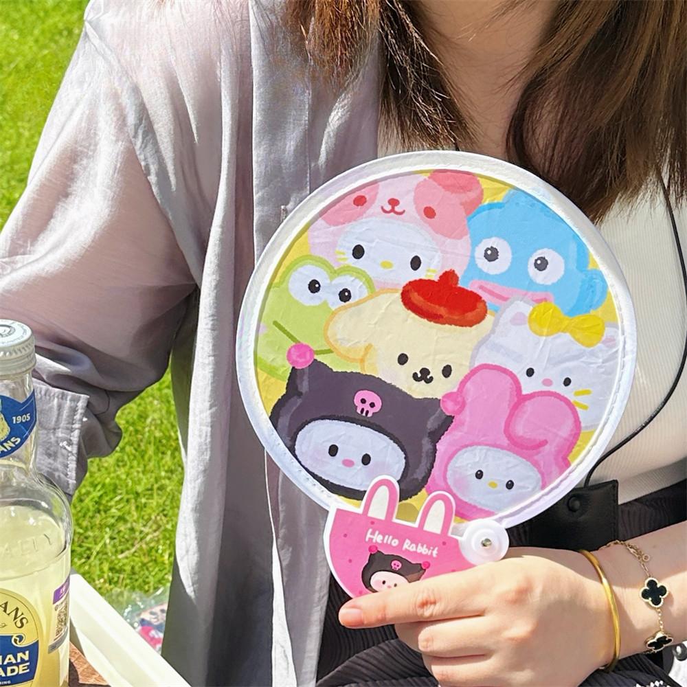Sommer Tragbare Nette Faltbare Fan Mädchen Tragen Mini Gruppe Fan Cartoon Student Runde Fan