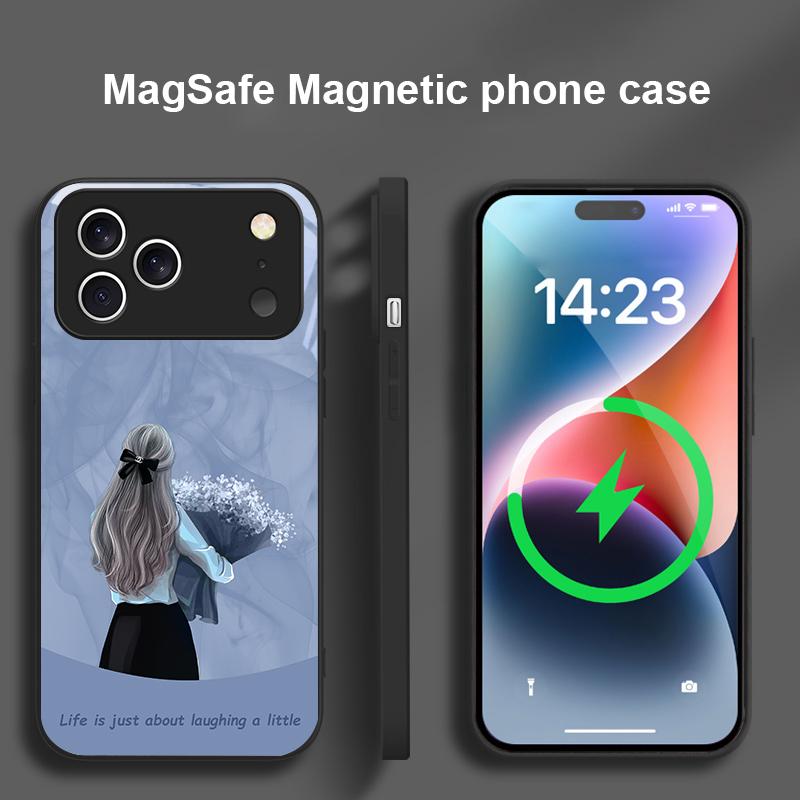 The Girl Holding Flowers For iPhone 17 Pro Max 16 E 15 14 13 Plus 12 Mini 11 17 Air XR Xs Max 7 Plus Magsafe Glass Phone Case