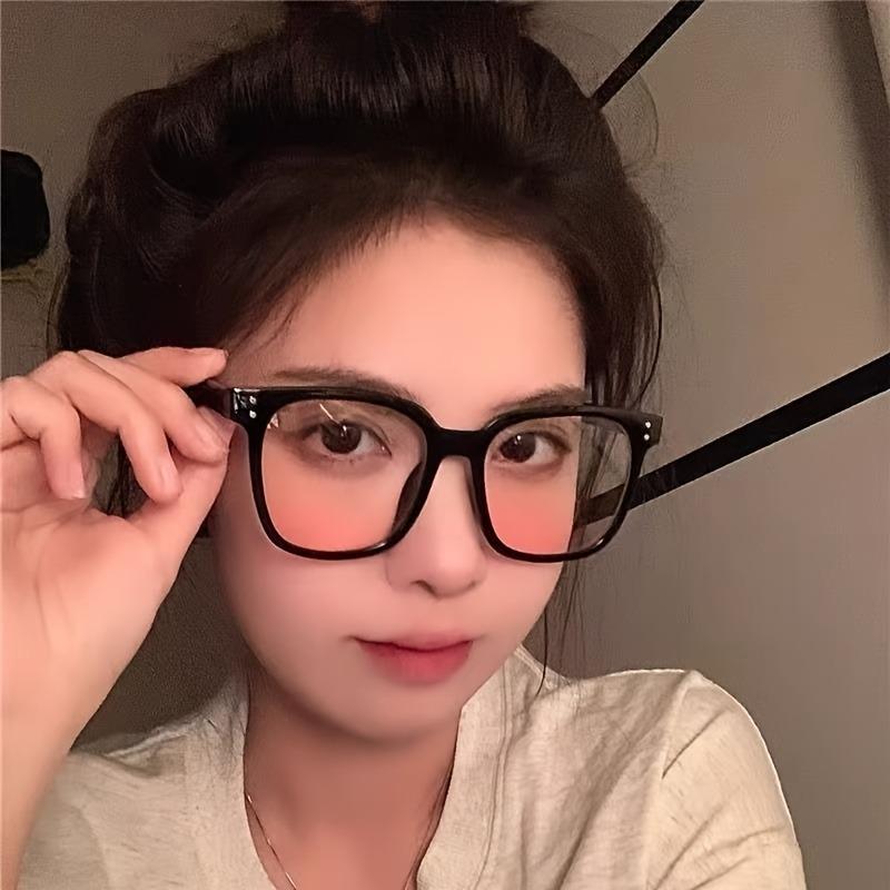 1Pair Stylish Black Frame Glasses with Pink toGradient Lenses Perfect for Natural Nude Makeup Looks Decorative Eyewear for Women