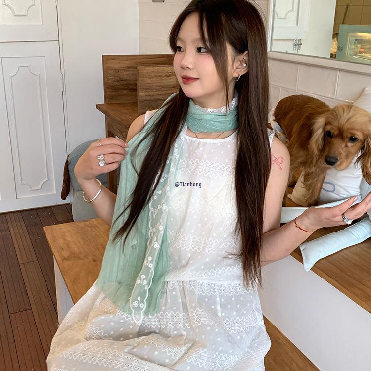 Jasmine Green Grapes Mori Style Cotton Linen Silk Scarf for Women - Spring/Summer 2025 Neck Accessory