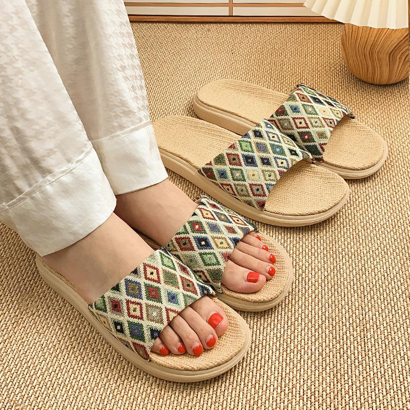 New Thick-Sole Anti-Slip Women's Linen Slippers