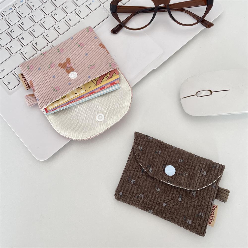 New Floral Corduroy Card Bag Small Coin Wallet Hasp Coin Purse Student ID Card Holder Kids Cute Purse Bus Card Sleeve