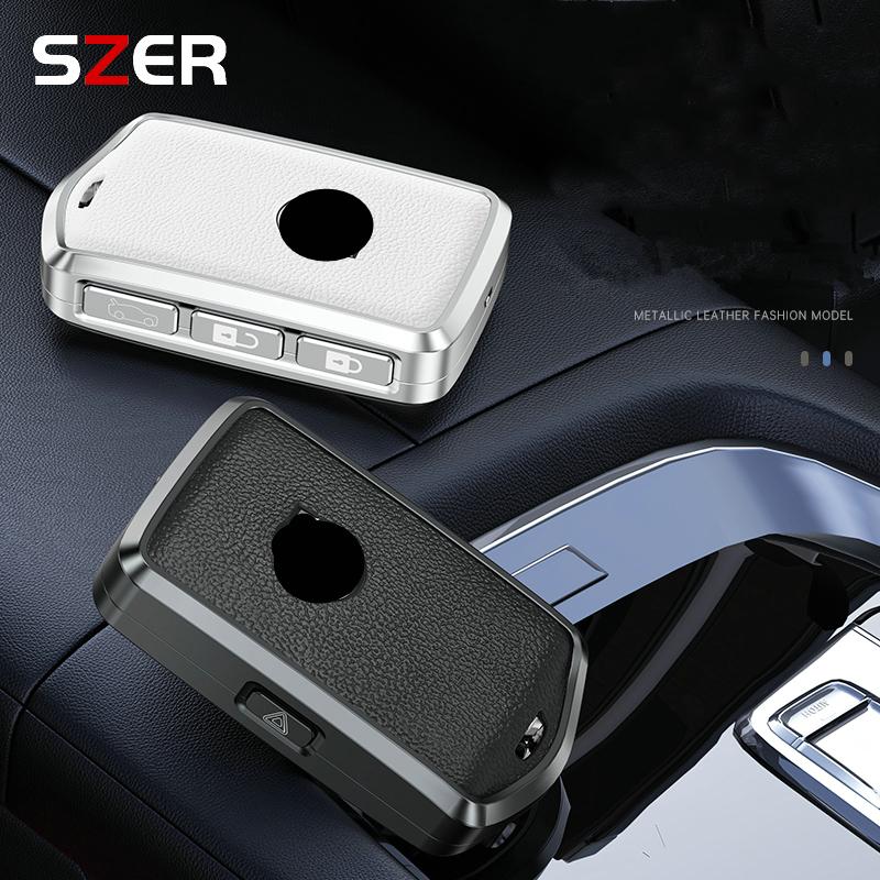 Aluminum Alloy Leather Car Key Case Cover For Volvo C40 S60 S90 Xc40 Xc60 Xc90 V60 V90 T6 T8 Auto Accessaries Keychain