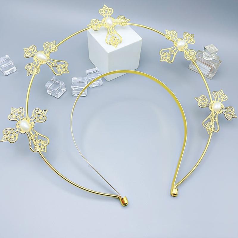 Goddess Headpiece Cross Crown Headband for Womens Girls Vintage Headwear Props