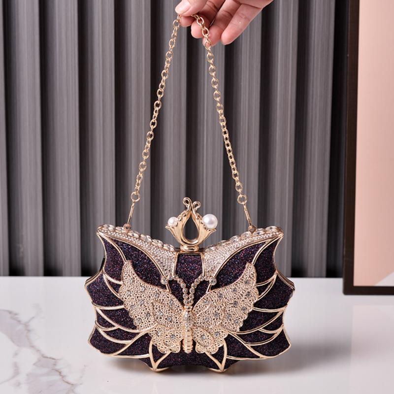 Butterfly Purse Rhinestone Handbags Elegant Clutch Luxury Brands Women's Evening Bag Pearl Crystal Ladies Shine Shoulder Bag