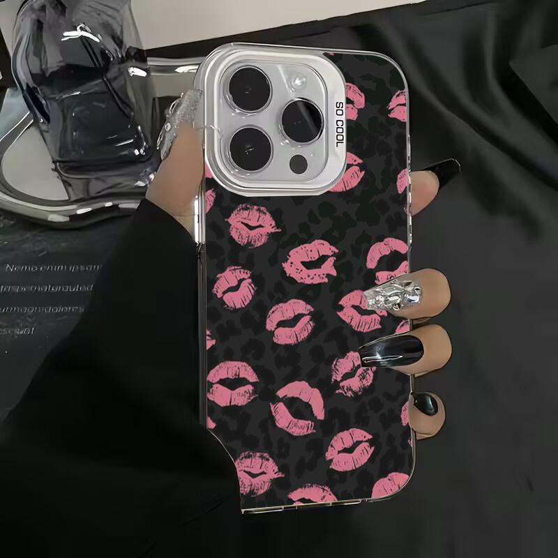 Red Lip Pattern Electroplate Silver IMD Phone Case For  Redmi Note 14 13 12 11 10 Pro Plus 5G 12S 11 Redmi 14C 12 4G Cover