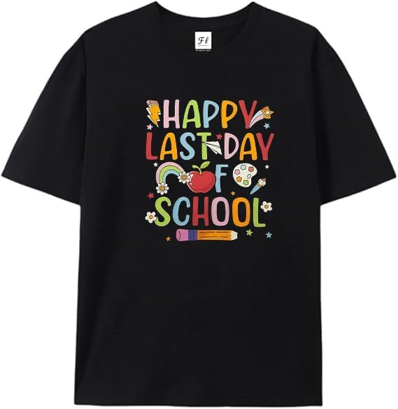 Last Day of School Teacher Shirt: Women Last Day of School Shirts Happy Graduation T Shirt Casual Short Sleeve Tops Black S разноцветный