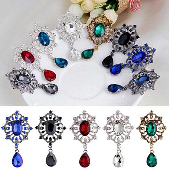 Women's Luxury Rhinestone Alloy Brooch Pin Large Waterdrop Pendent Party Jewelry