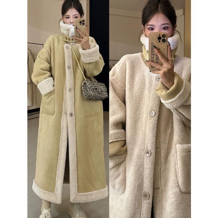 Vinter saueskinnsfrakk Dame Tykket lammepelsskinn Dobbeltsidig jakke