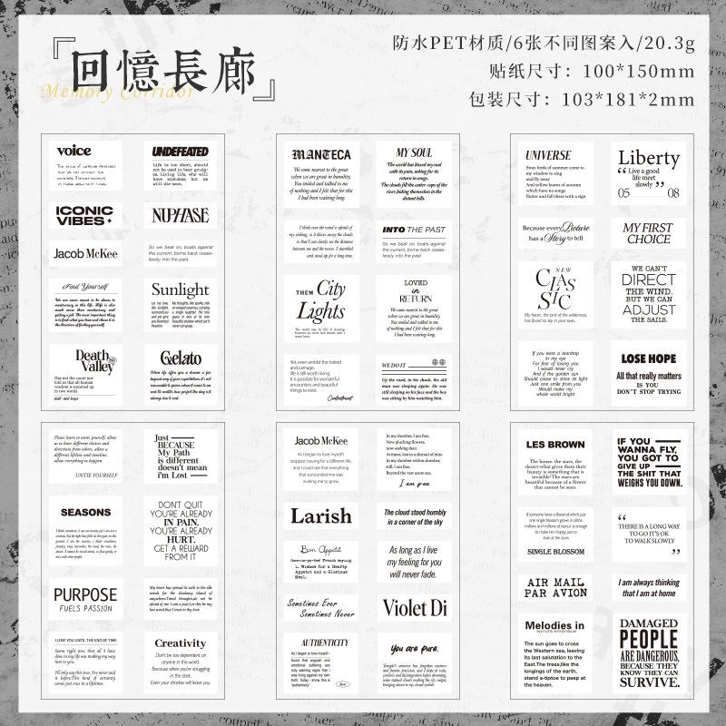 

6 pcs Vintage English phrase Cut film PET stickers hand tent stickers text decorative stickers Aesthetic sticker tag