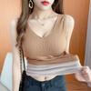 Thermoweste mit gepolsterter Damen-Sexy-Winterkleidung, ärmellose Körperweste, solide, schlanke, samtwarme Tanktops mit V-Ausschnitt, gestreifte Thermo-Unterwäsche