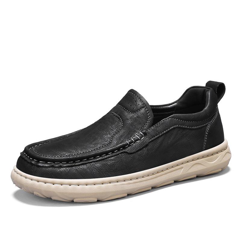 Men s Plus Size Casual Leather Slip-on Shoes: Hand-stitched Low-top Driving Loafers 40