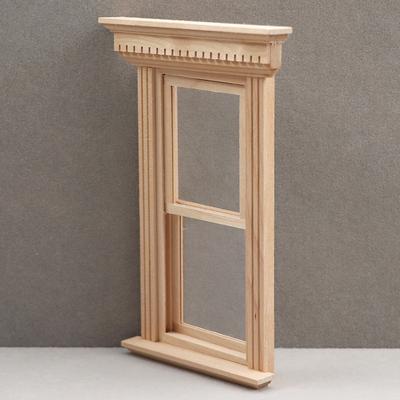 Miniaturowe drewniane okno przesuwne z płaskim blatem i panelami skrzydłowymi w skali 1/12 - Ozdoba modelarska DIY - Sezonowy wystrój - Idealny prezent