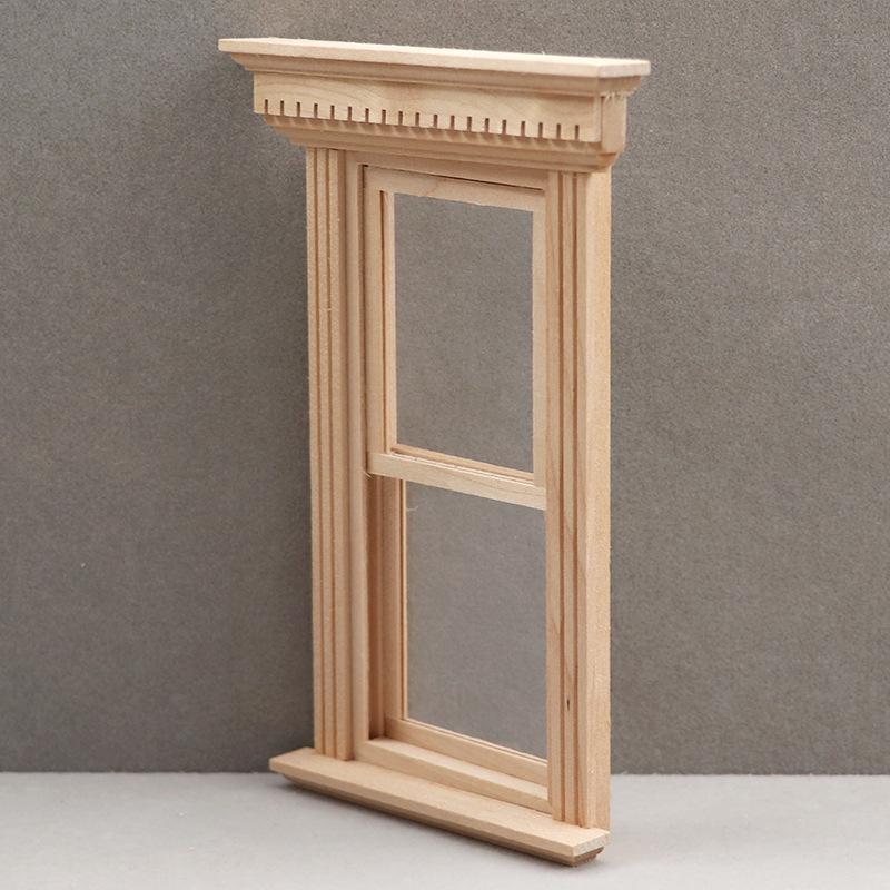 Miniatur Holz Schiebefenster mit flachem Oberteil im Maßstab 1/12 mit Flügelpaneelen Modell Ornament - DIY Miniatur Fotografie Requisiten - Saisonale Dekoration - Perfektes Geschenk