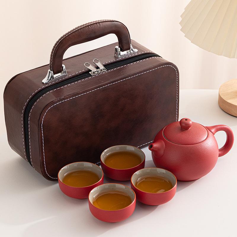 

Outdoor travel tea set Creative ceramic one pot four cups Convenient storage gift box Business gifts