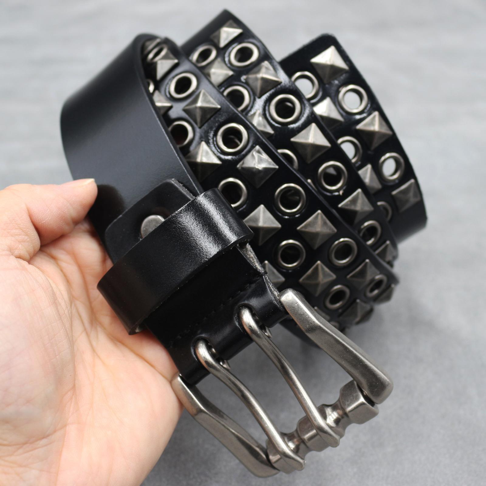 

Дизайн Панк Автомобильный Глаз Полый Клепаный Мужской Ремень из Натуральной Коровьей Кожи Ночной Клуб Женский Ремень с Двойной Пряжкой 115cm