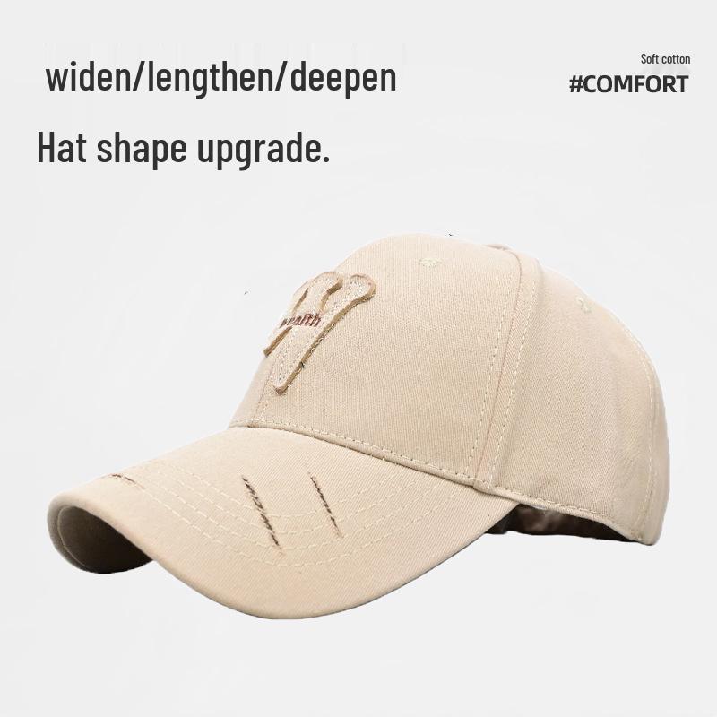 

Women s Wide-Brimmed Ripped Baseball Cap, Spring/Summer Style for Large Heads, Face Slimming, Sun Protection, Unisex Duckbill Design. хакі