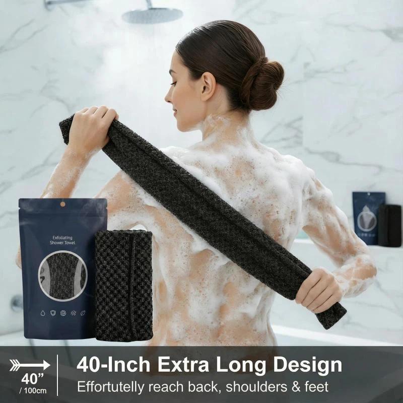 1Pcs Exfoliating Nylon Bath Towel Black Check Deep Clean Body Scrub Soft Comfortable Shower Towel For Home Skin Care