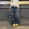 High-Waist Wide-Leg Jeans Men Women American Retro Star Patchwork Loose Casual Denim Pants