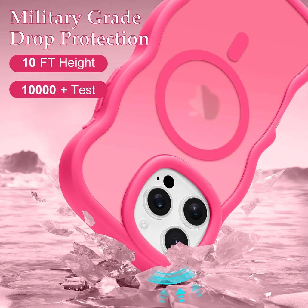 Luxury Wavy Frame Translucent Magnetic Wireless Charge Shockproof Case For 16E 16 15 14 13 12 Pro Max Plus Cover