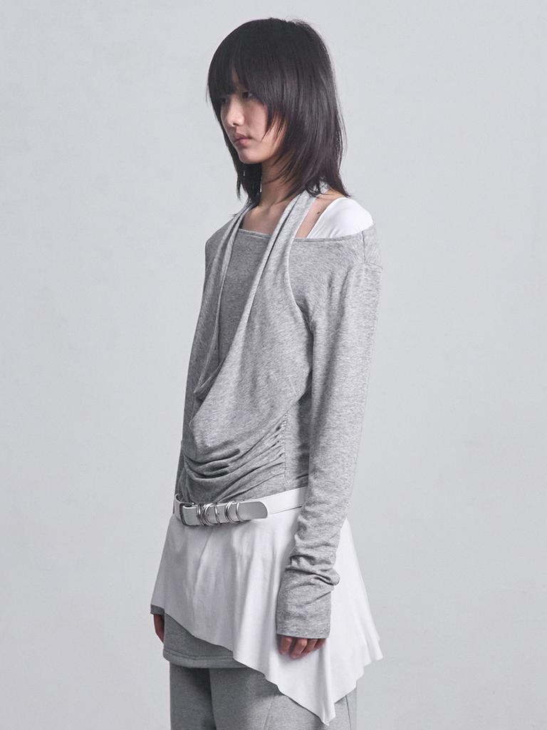 CERRIC Layered Halter Top _ Gray